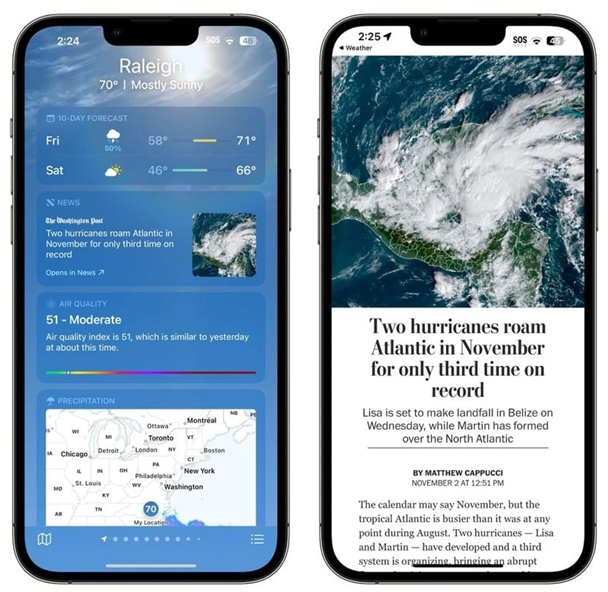 呼兰苹果14维修分享iPhone 14手机如何看天气时顺带看新闻 