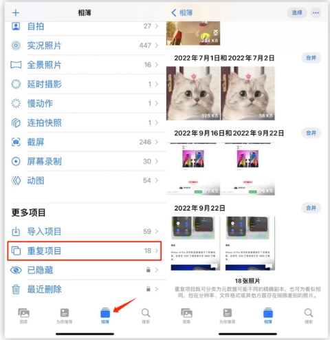 呼兰苹果手机维修分享iOS 16 中相册重复项目功能使用方法 